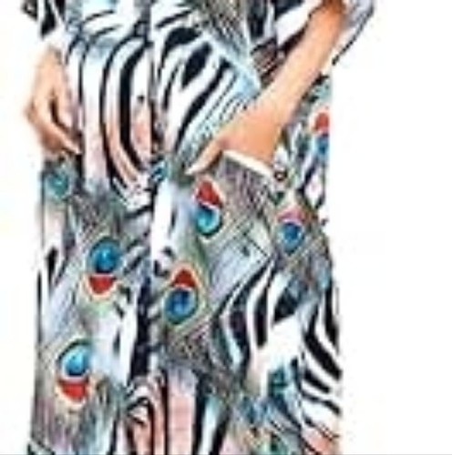 Peacock Feather Print Kimono-Maxi Dress, One Size - Picture 9 of 11