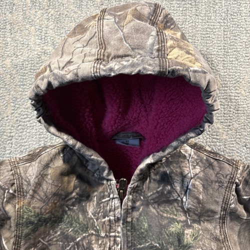 Carhartt Jacket Girls XS Sz 6 Camouflage Pink Sherpa Lined Full Zip - Picture 9 of 13