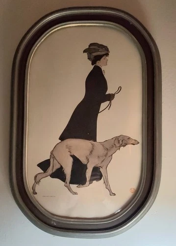 Convex Glass Frame w/Original 1908 Art Print Edward Penfield Colliers Portfolio