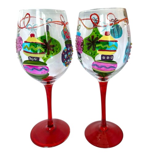 Juego de 2 copas de vino pintadas a mano con pedrería “bola de Navidad copa de vino tinto” - Imagen 5 de 14