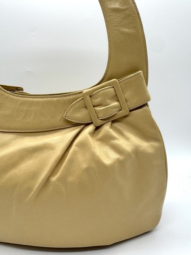 Vtg New Hobo Kerri Straw French Vanilla Glazed Leather Buckle Shoulder Bag Rare - Bild 7 von 10