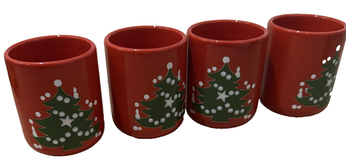 Vintage Set of 4 Waechtersbach W. Germany Red/Green Christmas Tree Holiday Cups - Picture 3 of 8
