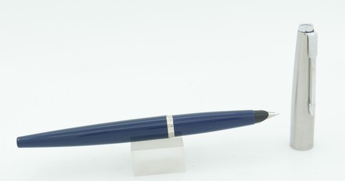 Parker 45 Blue w/Stainless Cap & Chrome Trim Fountain Pen - M Nib - USA - 1970's - Picture 1 of 6