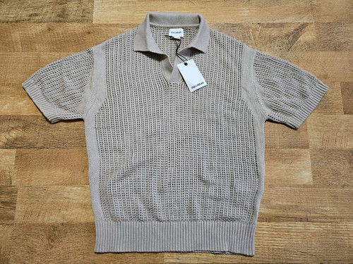 Pull & Bear Herren Kurzarm Open-Knit Poloshirt Beige Medium Neu mit Etikett - Bild 1 von 8