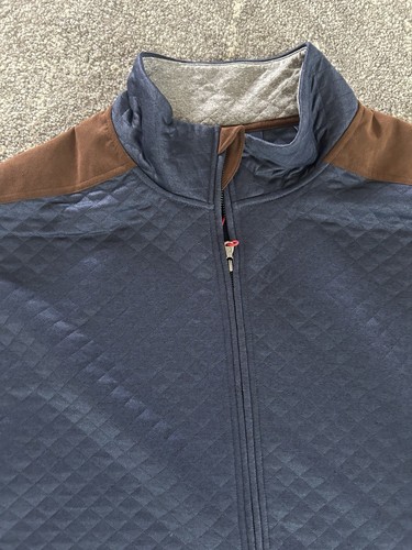 Cremieux Quilted Lightweight Zip Vest 4XT Navy With Faux Brown Leather Trim - Picture 2 of 15