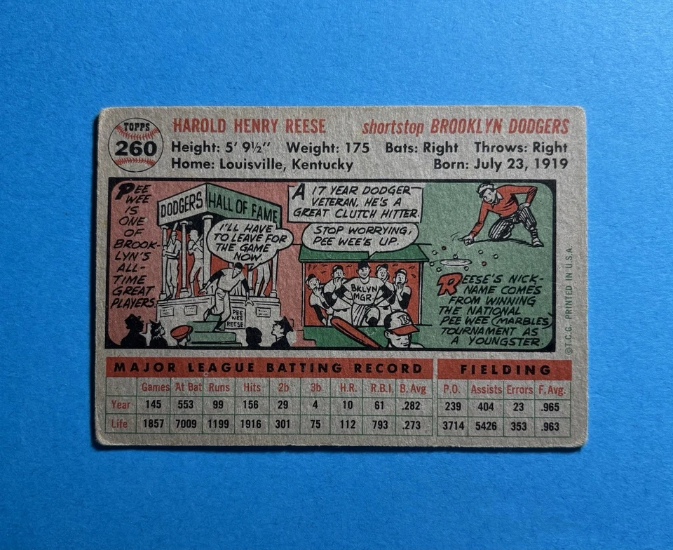 1956 Topps Set-Break #260 Pee Wee Reese (arruga) Foto 2 de 2
