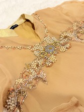 Amna Ajmal Couture Chiffon Lux Shirt in Beige color with heavy stone