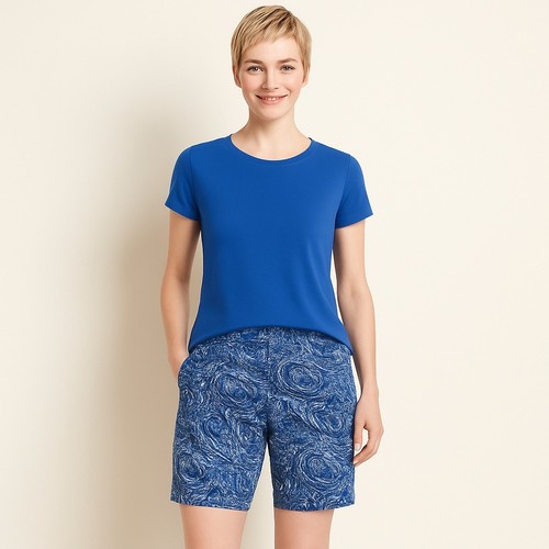 Adrienne Vittadini Paisley Print Bermuda Shorts Women's Size 8 Blue Cotton Blend - Picture 1 of 6