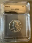 ICG Graded MS64 1964-D Washington Silver Quarter