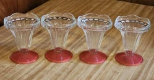 Art Deco Tulip Ice Cream Sundae Parfait Bowl Coral Base Set Of 4