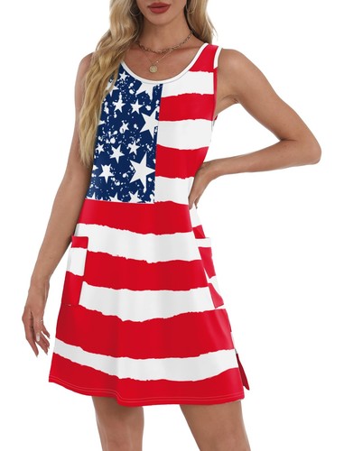 July 4Th Dresses for Women 2025 Flowy Sleeveless Dress Sundresses with Pocket... - Picture 4 of 5