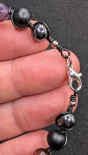 Women's Stylish Color Black Grey Mix 8mm Beaded Bracelet (17cm) 6.75" S/M Wrist - Picture 7 of 10