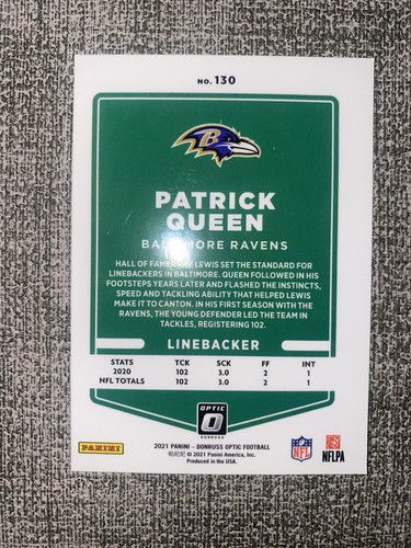 2021 Panini Donruss Optic Football Patrick Queen No. 130 Baltimore Ravens - Bild 2 von 2