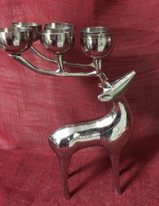 Pottery Barn Chrome Deer Candle Holder Reindeer Candelabra