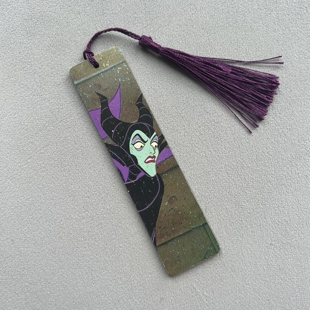 Upcycled Disney Book Sleeping Beauty Maleficent Wooden Bookmark Book Gift Upcycled Disney Book Sleeping Beauty Maleficent Wooden Bookmark Book Gift