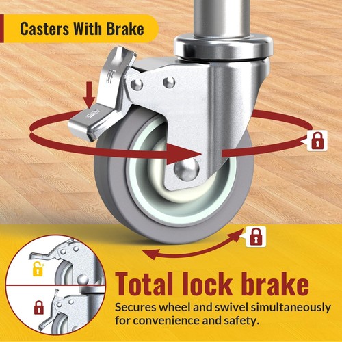 Adjustable 4-Inch Heavy-Duty Locking Casters for Tables and Carts - Set of 4 - Picture 6 of 11
