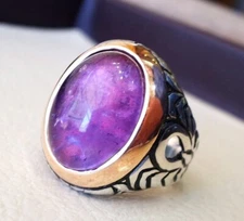 Natural Amethyst Ring 925 Silver Mens Gemstone Handmade Signet Jewelry MR#314