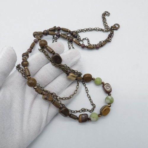 Tigers Eye Beaded Boho Necklace Long Bronze Tone - 第 9/11 張圖片