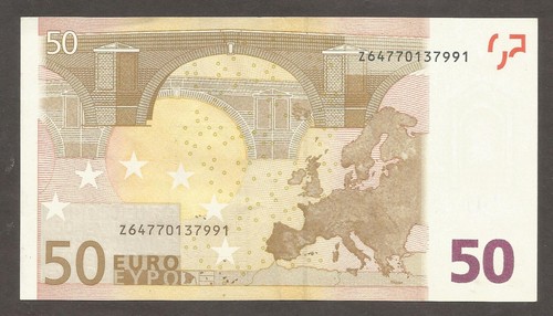 European Union - Belgium, 50 Euro 2002, EF+; P-11z, L-B104z2; Trichet; "T017G5" - Picture 2 of 2