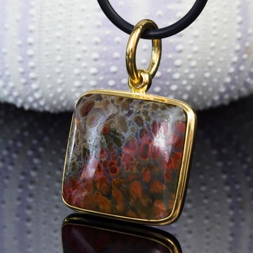 Anhänger Feder Achat Mehrfarbige Cabochon & Gold Vermeil Sterlingsilber 6.20 G - Bild 5 von 13