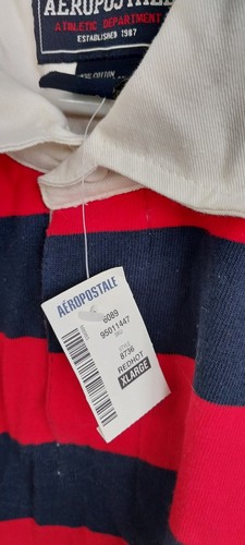 Neu mit Etikett Aeropostale langärmliges Herren Rugby Shirt rot blau gestreift neu mit Etikett - Bild 5 von 6