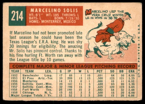 1959 Topps #214a Marcelino Solis White/lighter back - Picture 2 of 2