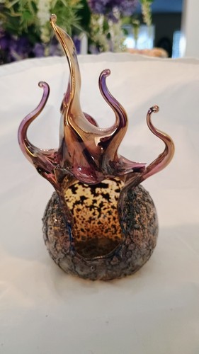 Feuerball Windlicht Kunst Glas Kerzenhalter, lebendig & künstlerisch signiert - Bild 4 von 16