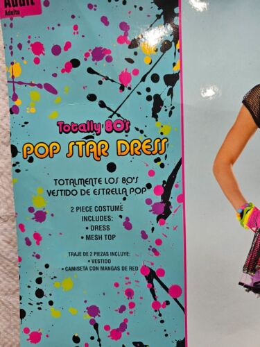 Totally 80’s Pop Star Dress Costume Adult One Size Fits Most Dress + Mesh Top - Picture 6 of 12