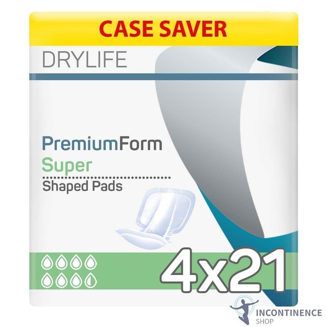 Drylife Premium Form Large Incontinence Pads - Super - Case - 4 Packs of 21 Drylife Premium Form Large Incontinence Pads - Super - Case - 4 Packs of 21