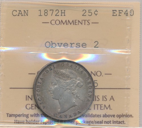 CANADA VICTORIA 25 CENTS 1872H OBVERSE 2 - ICCS EF40 - Picture 1 of 3