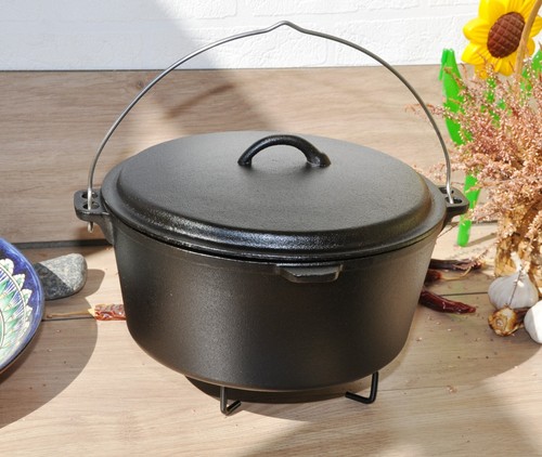 Dutch Oven 8,5L Gusseisen Mit Deckelheber Bbq Gusstopf Feuertopf Schmortopf - Bild 6 von 11