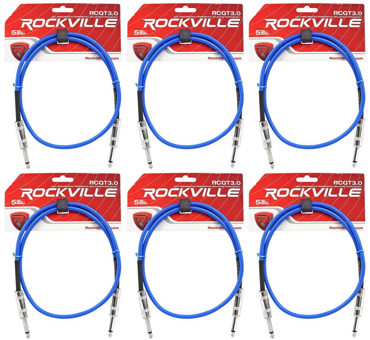 6 Гитарный/инструментальный кабель Rockville RCGT3.0BL от 3 1/4 TS до 1/4 TS