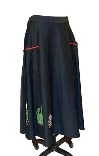 Nuevo Collectif London Pequeño (Reino Unido 10) Negro Silvia Emb Cactus Columpio Falda Bolsillos - Imagen 8 de 8