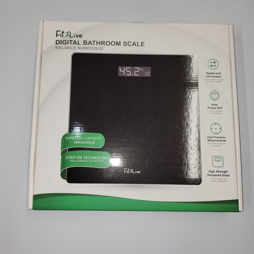 Báscula de baño digital (Fit2Live) capacidad 400 lb, vidrio templado 6 mm, nueva NEGRA - Imagen 1 de 2