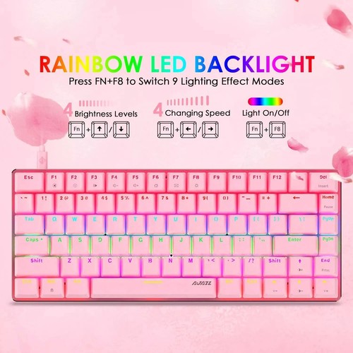 AJAZZ AK33 Wired Mechanical Gaming Keyboard,White Backlit,Anti-ghosting,PinkCute - Picture 21 of 64