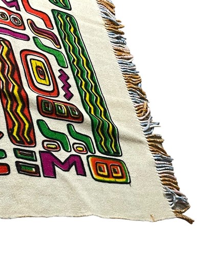 "Manta vintage azteca maya boho reversible a cuadros lana arte pop 84""x60""" - Imagen 9 de 12