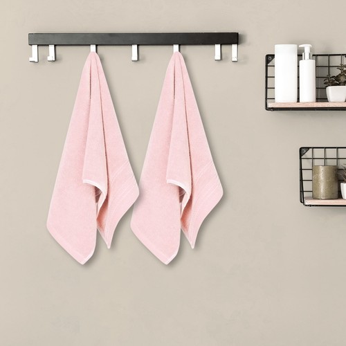 2 Pack Striped Pattern Hand Towels Set Comfort Towel for Bathroom Pink 14" x 30" - Picture 6 of 8