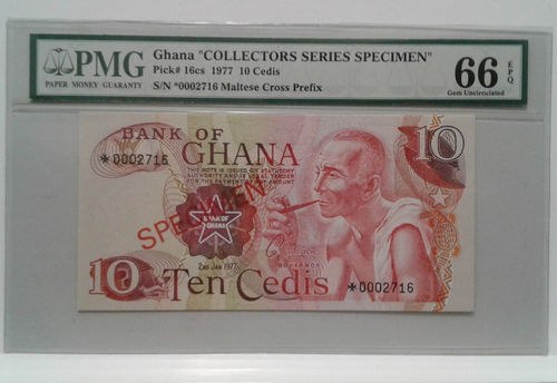 Bank of Ghana 10 Cedis 1977 Specimen PMG 66 Gem Uncirculated - Picture 3 of 6