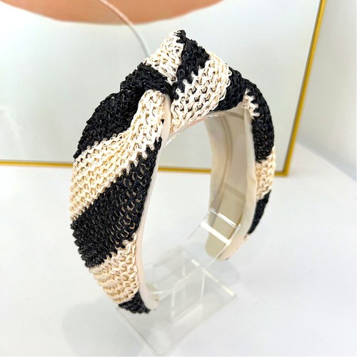 Handmade Colorful Weaving Head Hoop Straw Dyetie Knotted Stripe Hairband Elegant - Picture 8 of 20