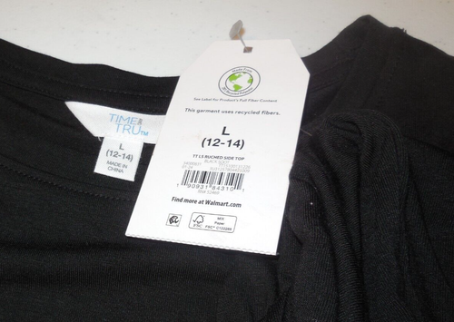 Time and Tru Women's L (12-14) Side Ruched Jersey Knit Top Long Sleeve Black - Bild 9 von 12