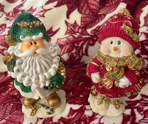 Vintage Christmas Holiday Santa & Snowman Bobbling Figurine Set of 2