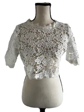 San Joy White Lace Crop Top Size Medium 