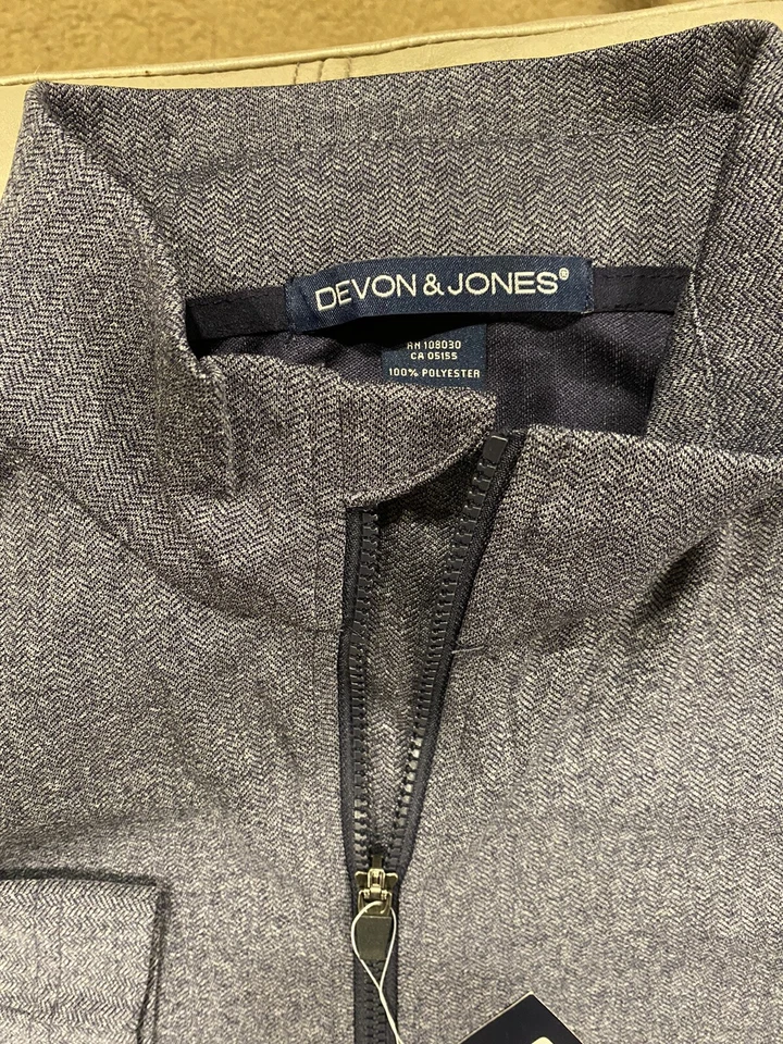 Devon & Jones Men’s Full Zip Jacket Blue Herringbone Design SZ L 100% Poly NWT - Image 2 of 4