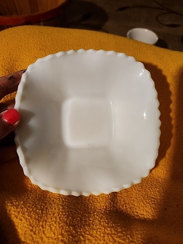 Vintage Milchglas Schüssel englischer Hobnail Rautenmuster weiß Küche - Bild 6 von 8