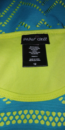 PAPER DOLL GIRL'S POLYESTER KNIT MAXI DRESS-12-TEAL/LIME NWOT-CUTE - Picture 4 of 4