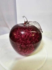 Signed "Over the edge" 2002 Art Glass Apple Paperweight Clear Pink-L5