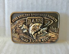 Bass Anglers Sportsman Society 1988 Fishing Fisherman Vintage Brass Belt Buckle
