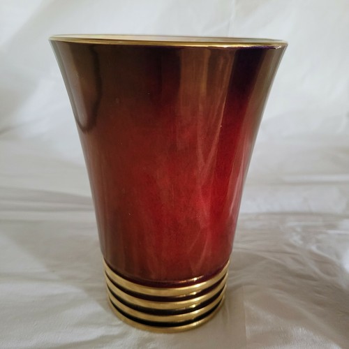 ANTIQUE Carlton Ware Rouge Royale Set of 2 Vase Gold Accents 4 Ring Collar Base - Picture 7 of 12