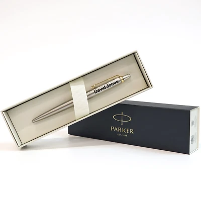 PERSONALISED ENGRAVED PARKER SILVER GOLD CLIP BALL POINT PEN -CHRISTMAS GIFT