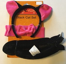Black  Pink Kitty Cat Headband, Tail, Bow Collar Halloween Costume Dress up Set